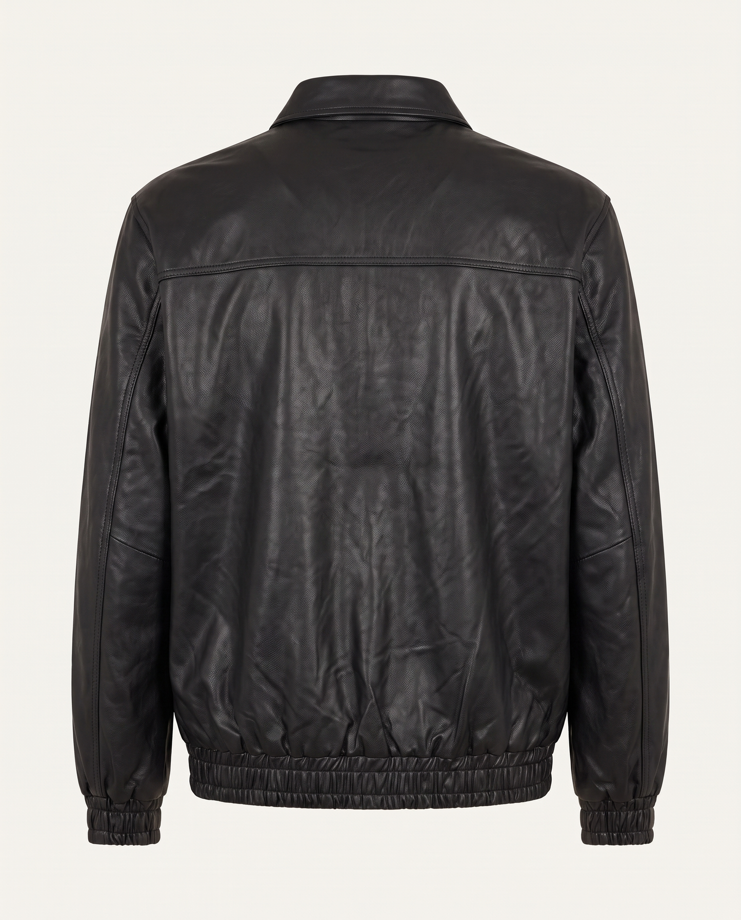 Regular fit blouson jacket in leather with panel seams, black — back
