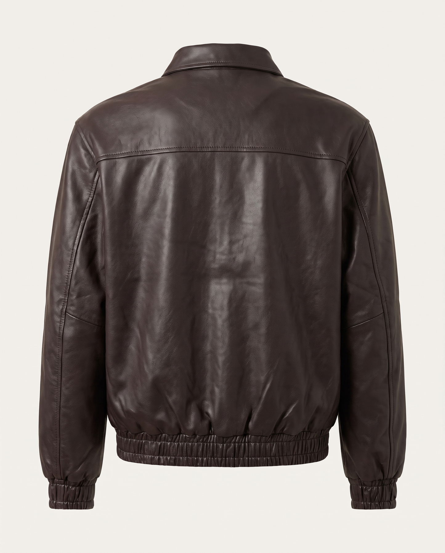 Regular fit trucker jacket in leather with flap pockets, brown — back