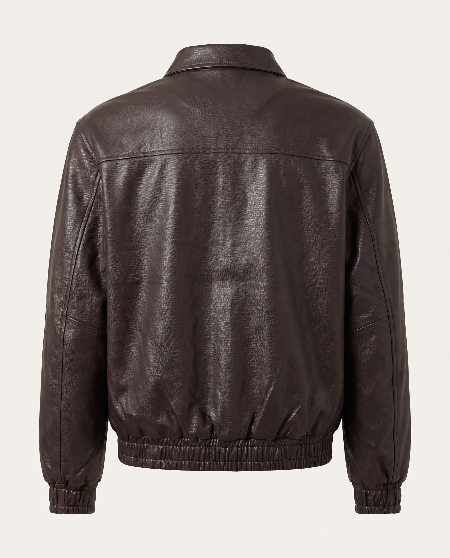 Regular fit trucker jacket in leather with flap pockets, brown — back