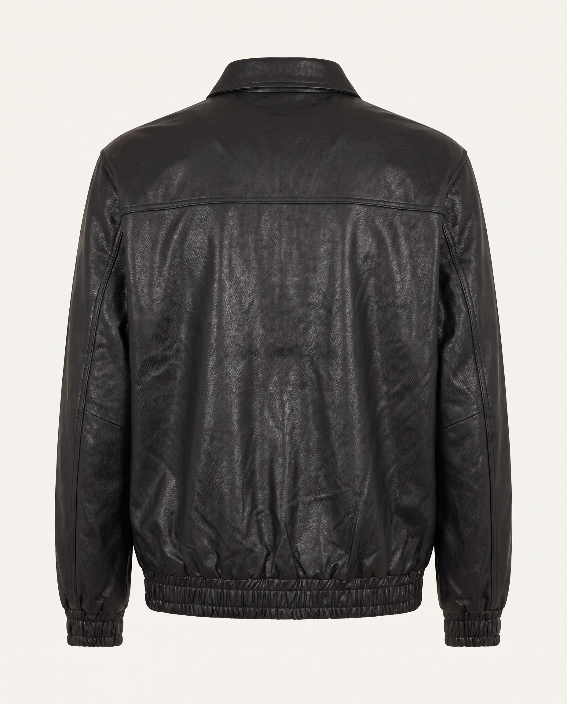 Regular fit blouson jacket in leather with panel seams, black — back