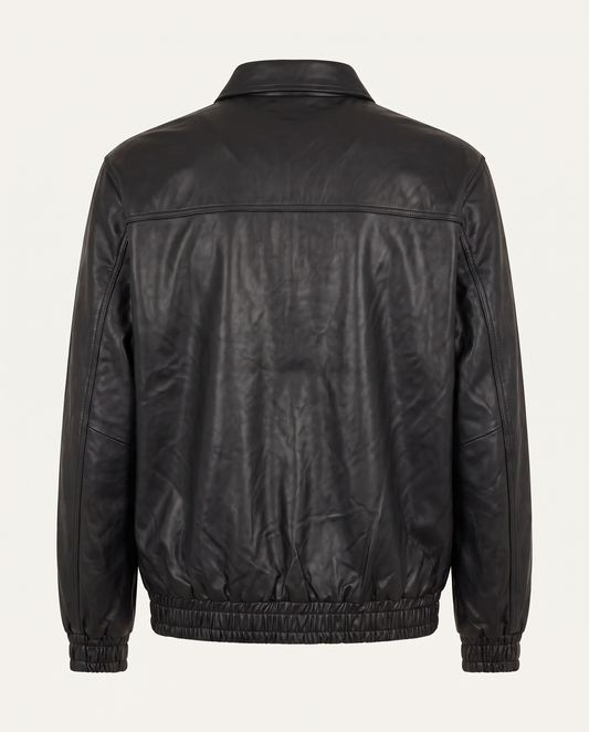 Regular fit blouson jacket in leather with panel seams, black — back