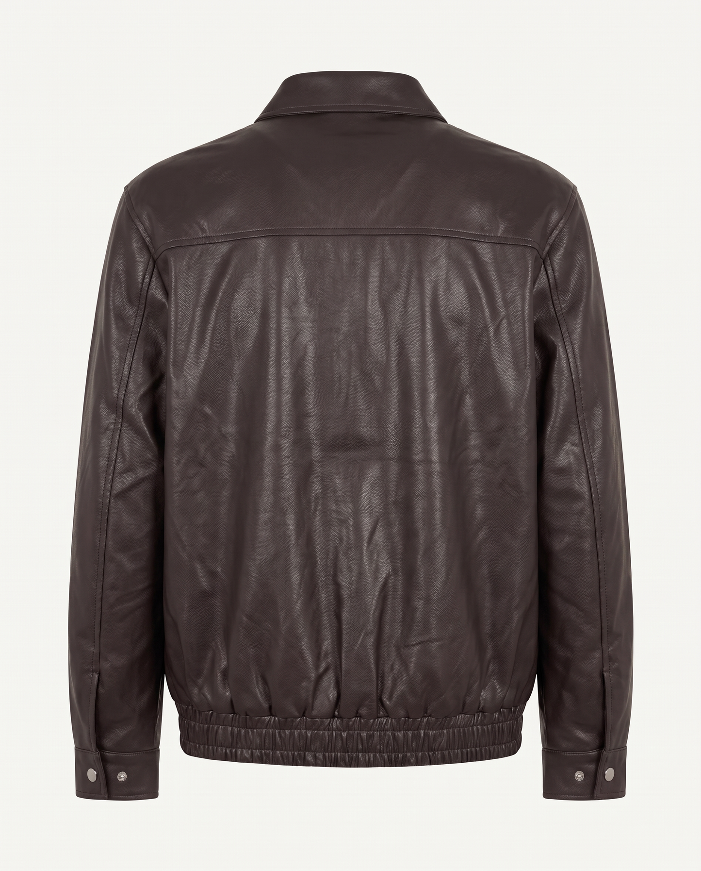 Regular fit bomber jacket in leather with curved seams, brown — back