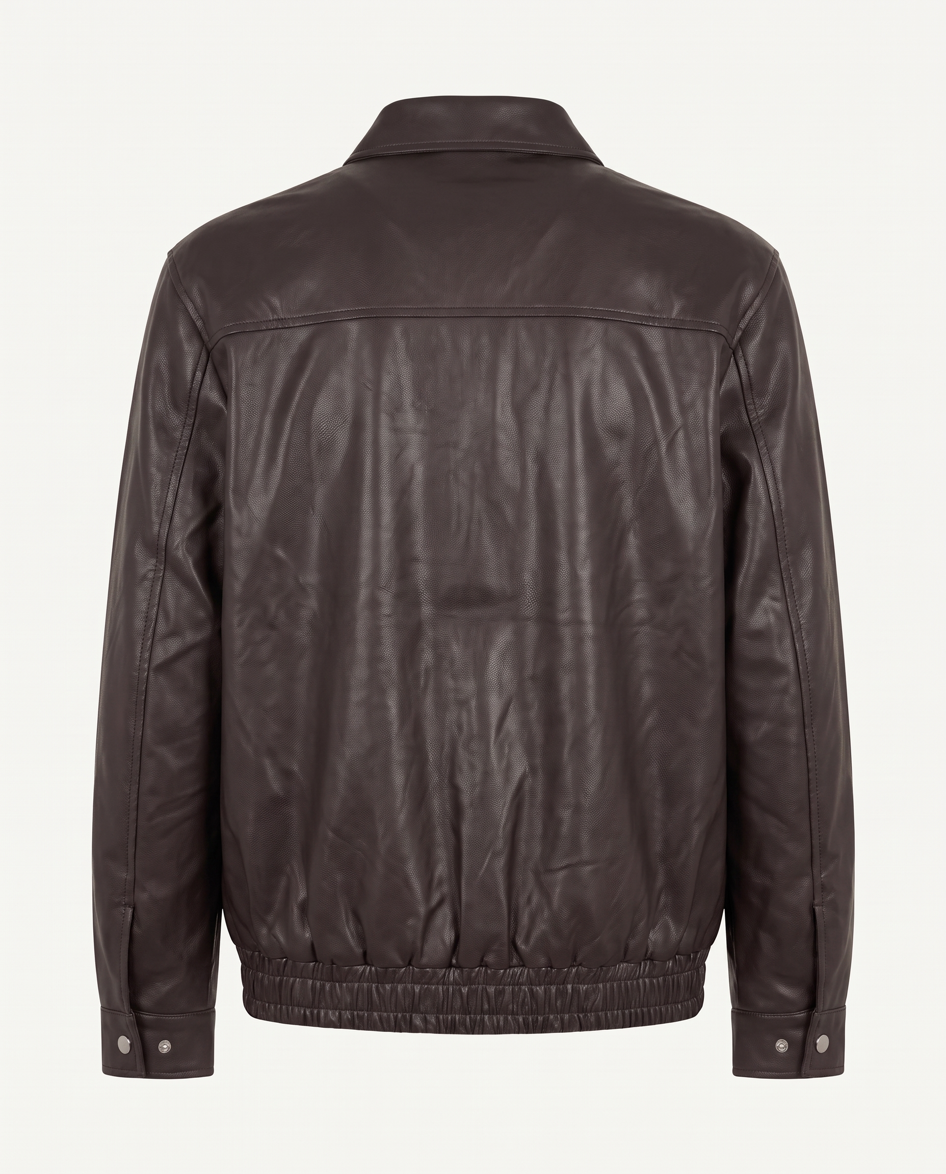 Regular fit bomber jacket in leather with curved seams, brown — back