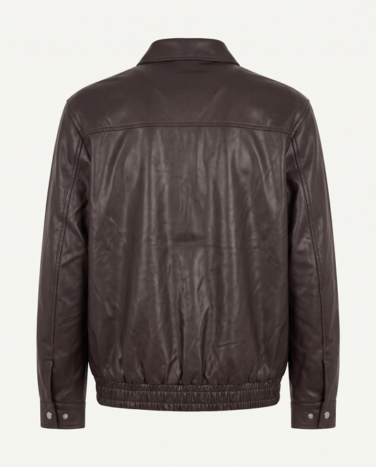 Regular fit bomber jacket in leather with curved seams, brown — back