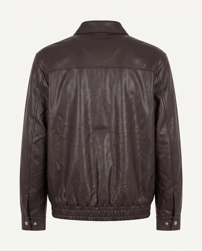 Regular fit bomber jacket in leather with curved seams, brown — back