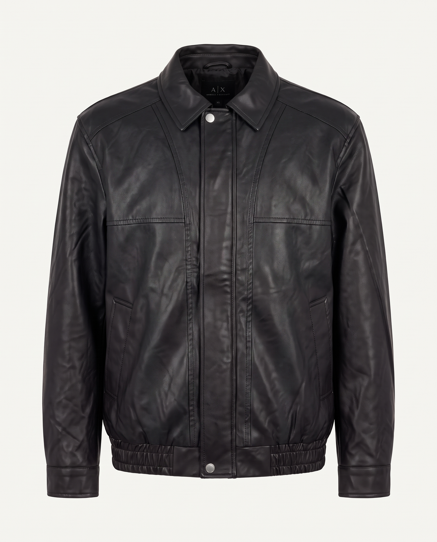 Regular fit blouson jacket in leather with panel seams, black — front