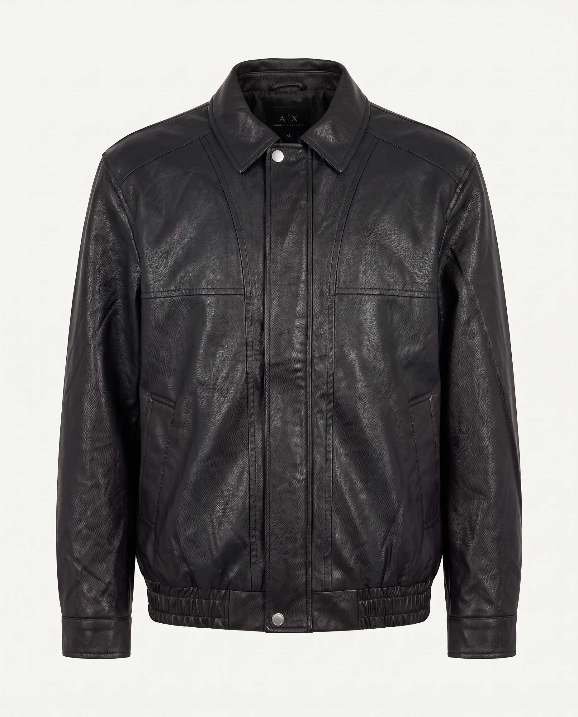 Regular fit blouson jacket in leather with panel seams, black — front