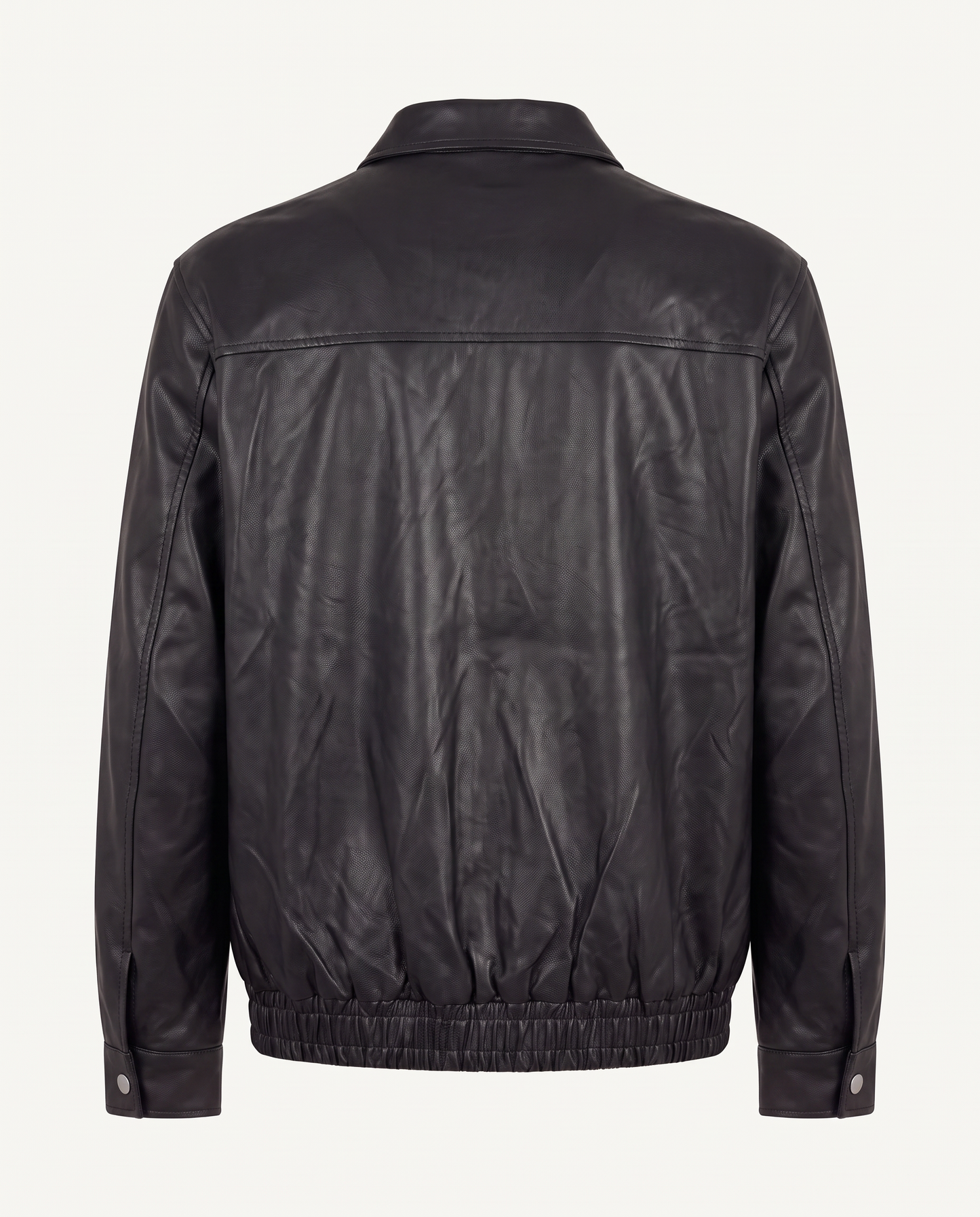Regular fit bomber jacket in leather with curved seams, black — back