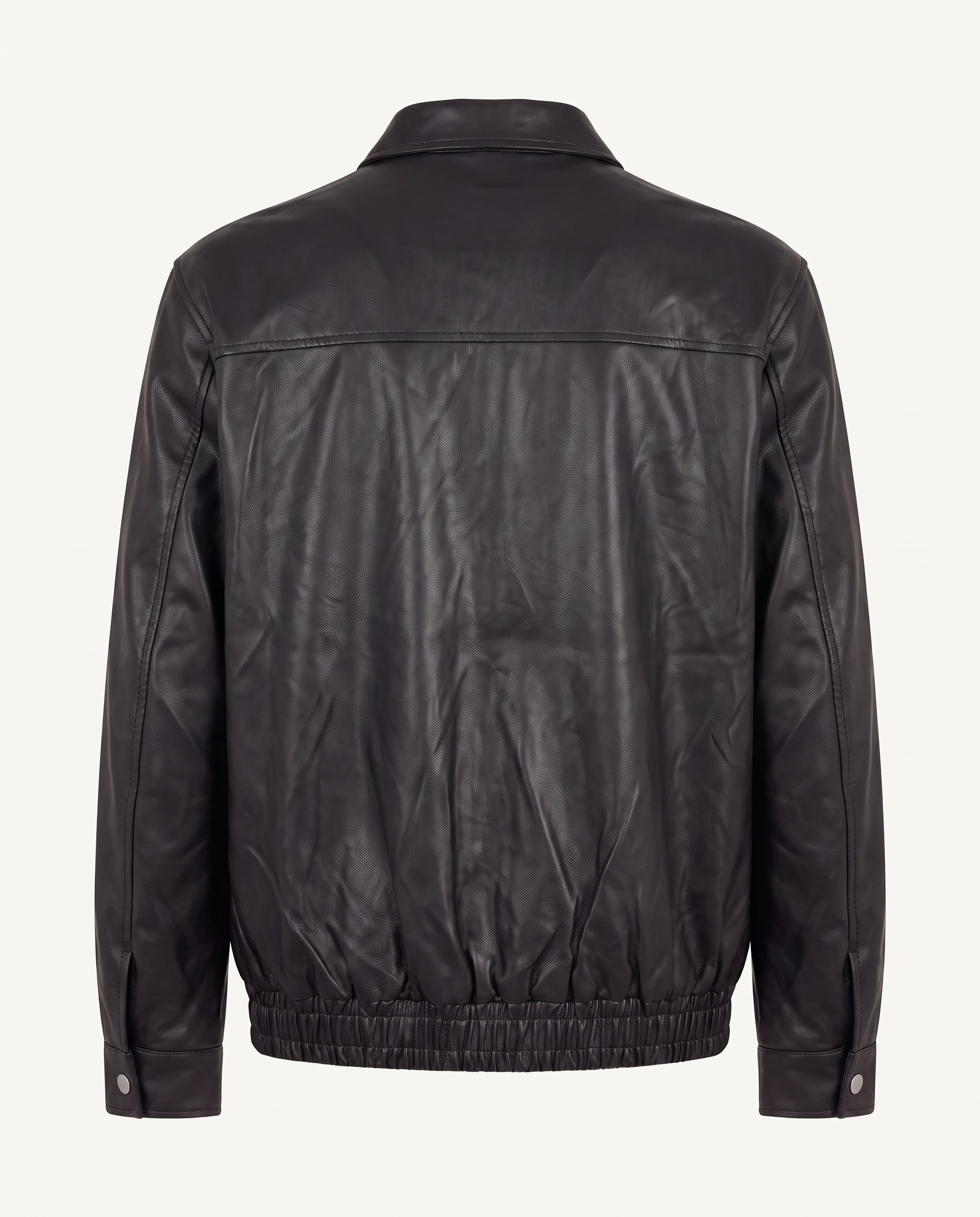 Regular fit bomber jacket in leather with curved seams, black — back