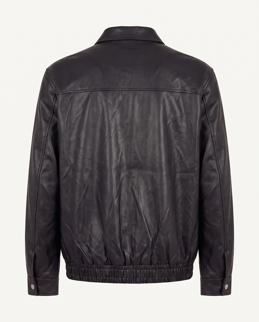 Regular fit bomber jacket in leather with curved seams, black — back
