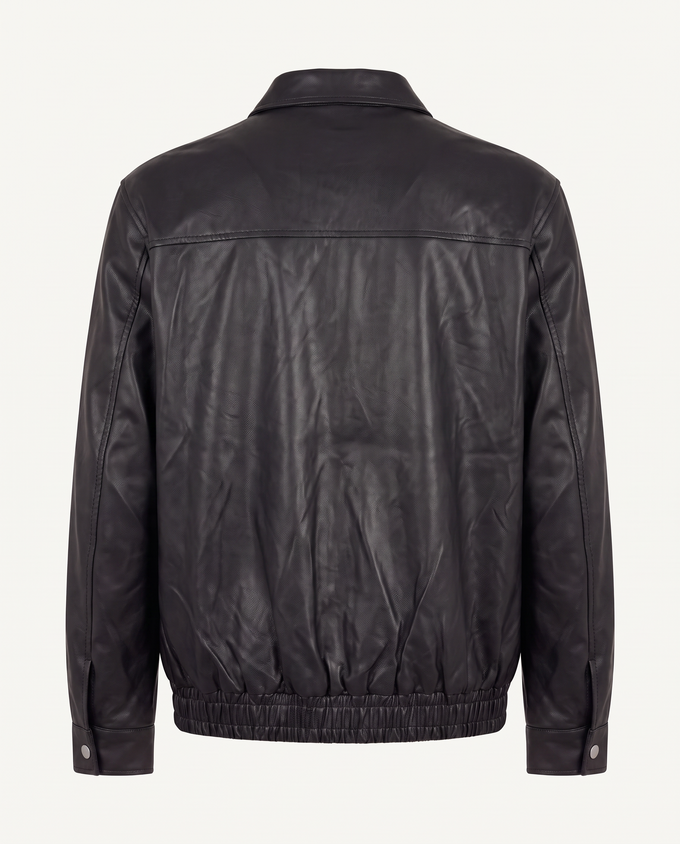 Regular fit bomber jacket in leather with curved seams, black — back