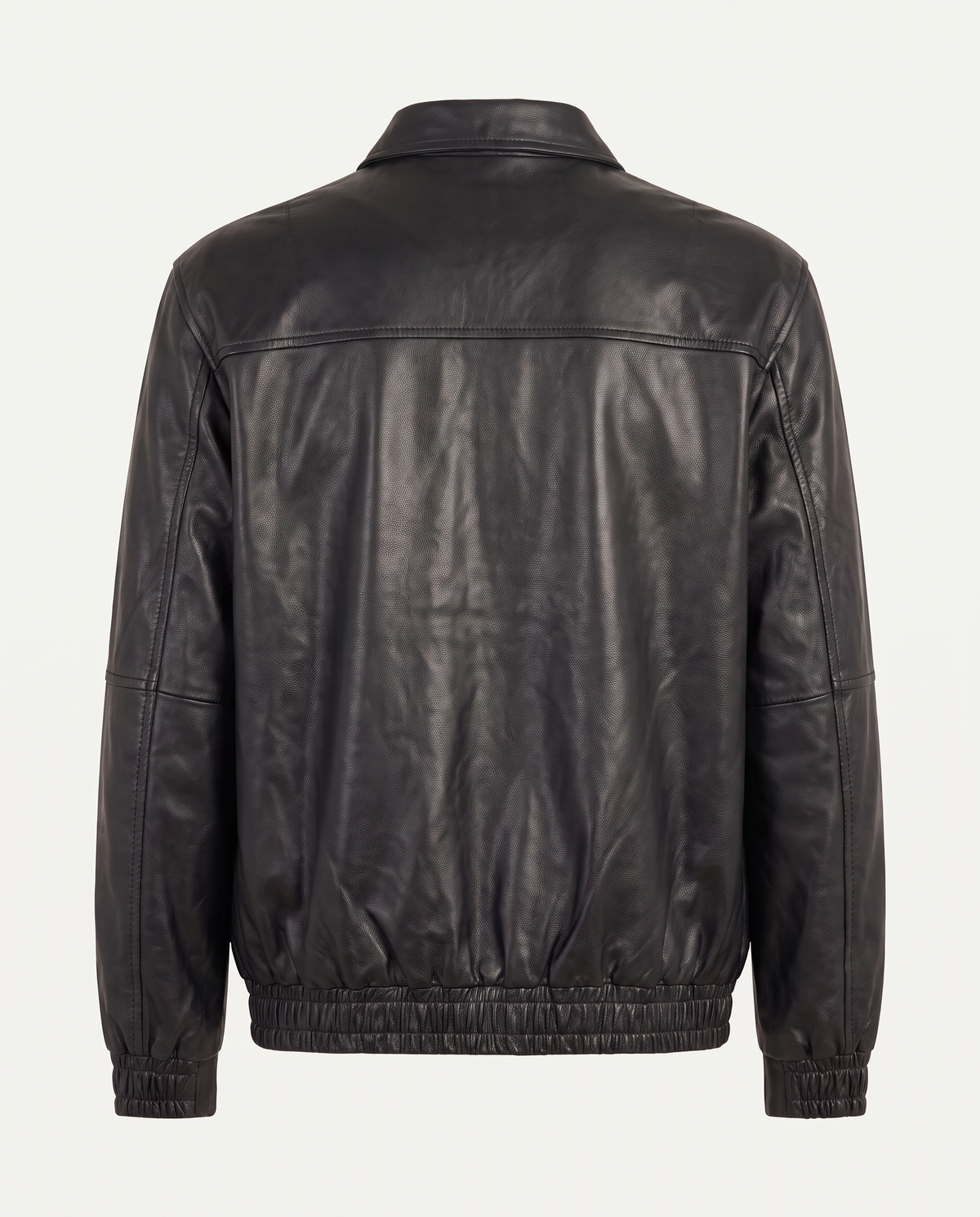 Boxy fit bomber jacket in leather with snap placket, black — back