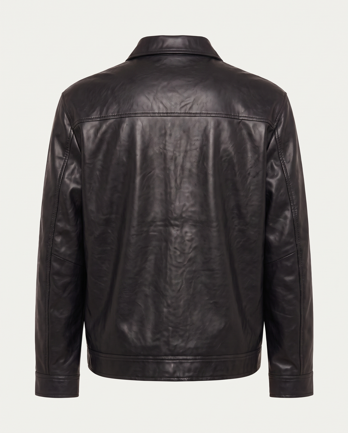 Boxy fit harrington jacket in leather with zip front, black — back